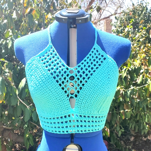 Hand Crafted Tops - Summer Crop Festival Crochet Hippie Boho Halter Top